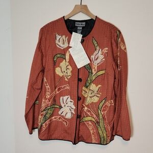Indigo Moon Coral/Terracotta Floral Applique  Jacket Vintage sz 1X